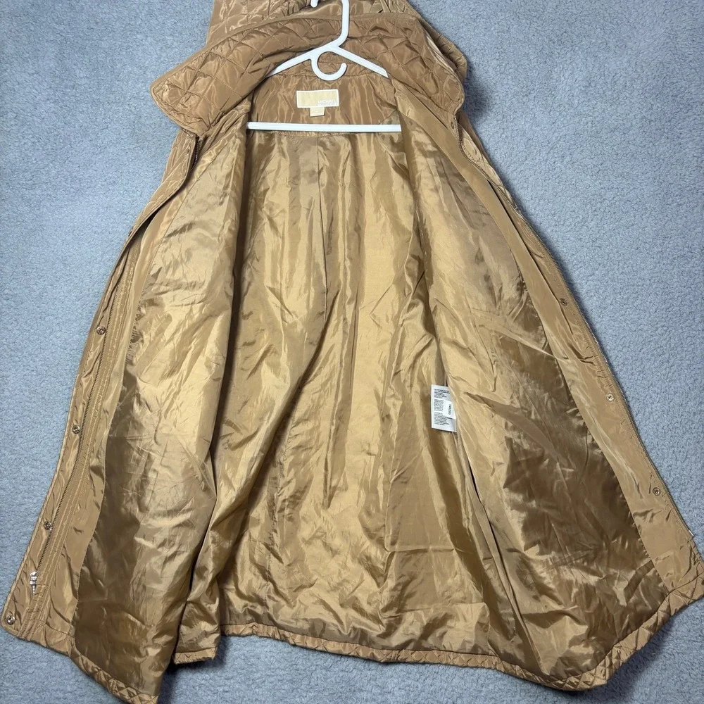 Michael Kors Womens 2X Quilted Hooded Parka Jacket Camel Tan RN 79675